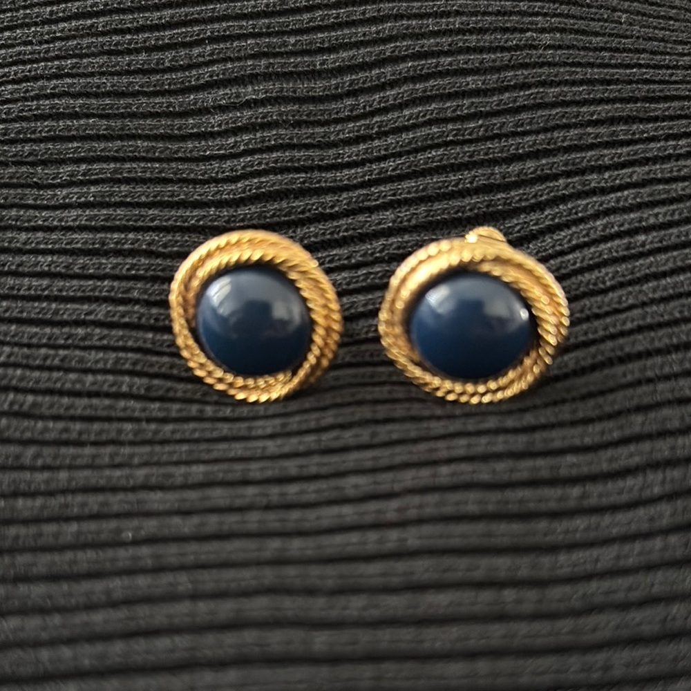 Vintage Napier Gold and Navy Button clip on Earrings